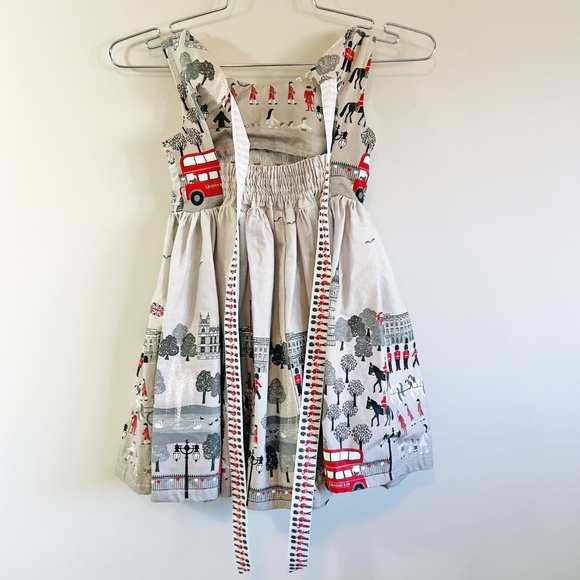 Handmade one of a kind girl's smocked dress, London Print - Picture 10 of 12